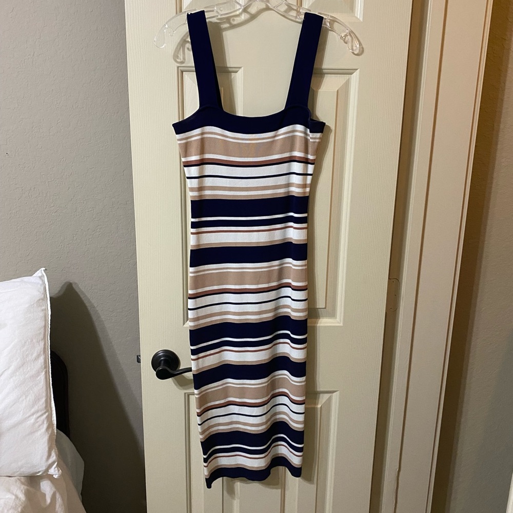 Navy & tan Bardot dress size small